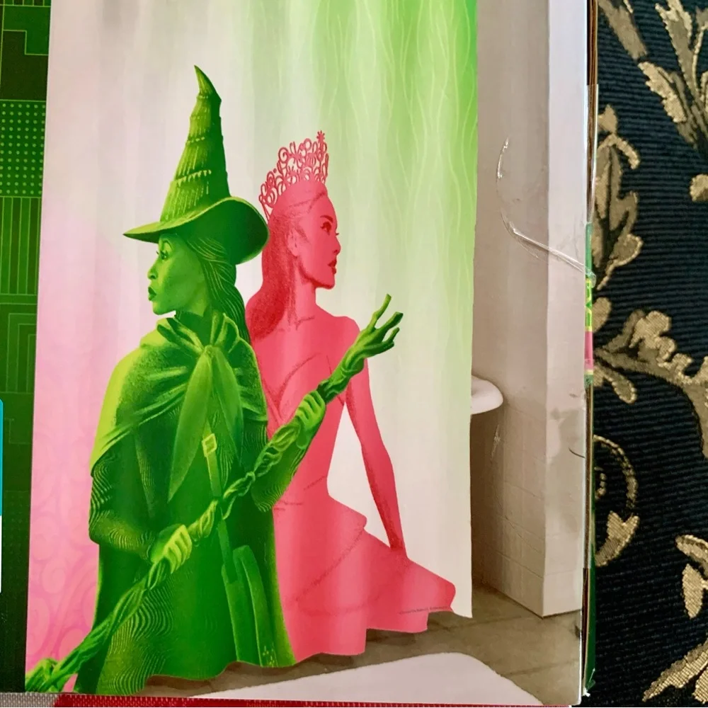 Wicked the Musical Glinda & Elphaba Fabric Shower Curtain 72” x 72”